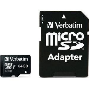 Verbatim Pro U3 microSDXC-geheugenkaart met adapter - 64 GB - zwart - microSD-kaart voor 4K video-opname in Ultra HD - voor camera's - met UHS-specificatie klasse 3