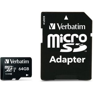 Verbatim MicroSDXC Pro 64GB Class 10 - UHS-I - Inclusief Adapter