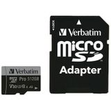 Verbatim Pro microSDXC-kaart 512 GB UHS-Class 3 4K-video-ondersteuning, A2-vermogensstandaard, Incl. SD-adapter, Schokb
