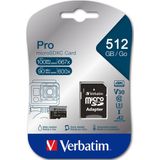 Verbatim Pro microSDXC-kaart 512 GB UHS-Class 3 4K-video-ondersteuning, A2-vermogensstandaard, Incl. SD-adapter, Schokb