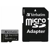 Verbatim Pro microSDXC-kaart 512 GB UHS-Class 3 4K-video-ondersteuning, A2-vermogensstandaard, Incl. SD-adapter, Schokb