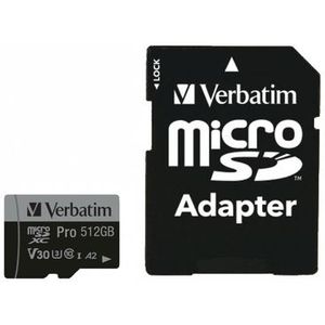 Verbatim Pro microSDXC-kaart 512 GB UHS-Class 3 4K-video-ondersteuning, A2-vermogensstandaard, Incl. SD-adapter, Schokb