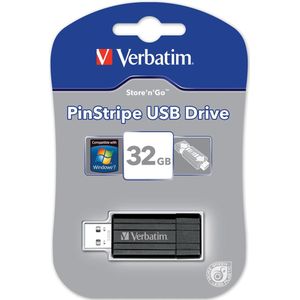 Verbatim PinStripe USB 2.0 stick, 32 GB, zwart - zwart 49064