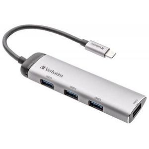 Verbatim USB 3.2 Gen 1 Hub - 4 Poorten - USB-C - Grijs