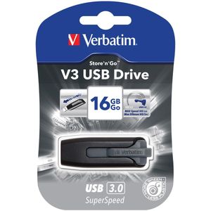 VERBATIM Store 'n' Go V3 USB I USB 3.2 Gen 1 I 16 GB I USB-stick met schuifmechanisme I USB-3 met SuperSpeed I extern geheugen voor laptop en andere I zwart