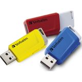 VERBATIM Store 'n' Click USB-stick 3X I USB 3.2 Gen 1 16 GB I USB-stick met druksysteem I USB-3 I extern geheugen voor laptop en meer I tot 5 Gbit/s I rood blauw geel