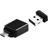 Verbatim Nano incl. OTG-adapter (16 GB, USB-A, Micro USB, USB 2.0), USB-stick, Zwart