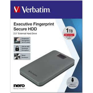 Verbatim Executive Fingerprint Secure 1 TB Externe harde schijf (2,5 inch) USB 3.2 Gen 1 (USB 3.0) Grijs 53652