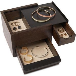 Umbra - Stowit - Opbergbox - Zwart/Walnoot - Rubberhout