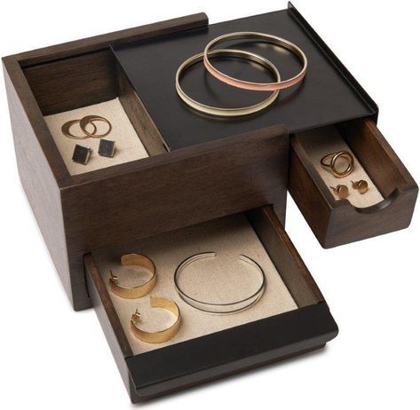 Umbra - Stowit - Opbergbox - Zwart/Walnoot - Rubberhout