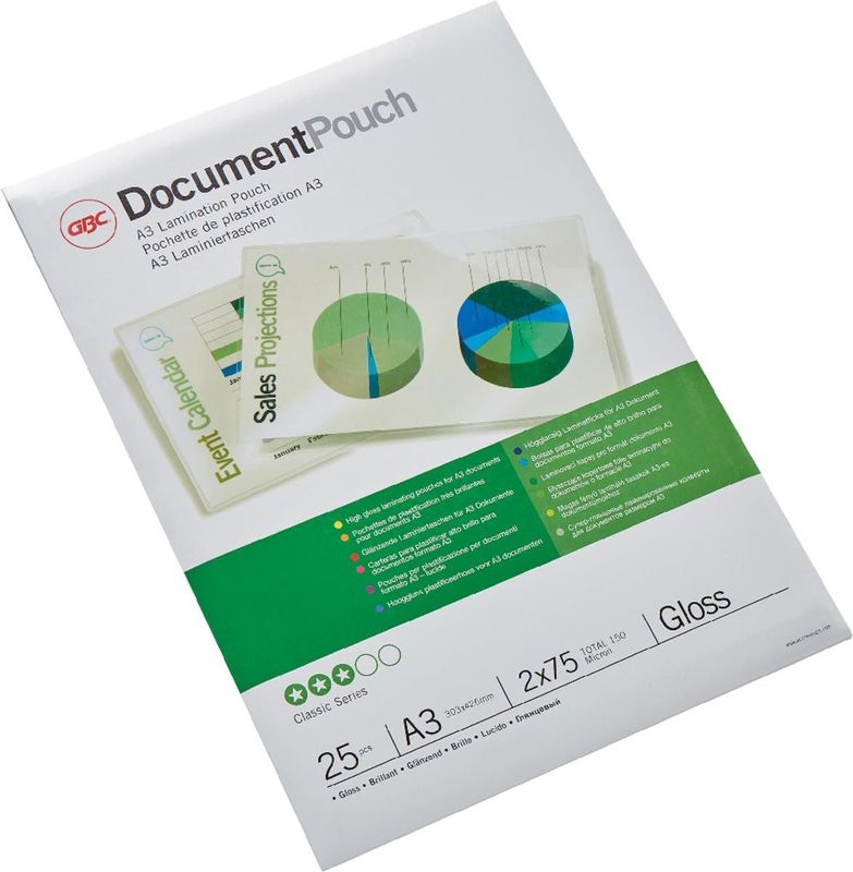 GBC Laminiertasche A3 75 Micron glänzend VE=25 Stück glasklar