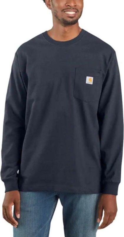 Carhartt K126 Heavyweight LS Pocket Navy T Shirt Heren