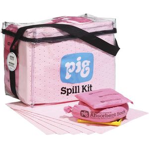 PIG Kit voor noodgevallen in transparante tas, uitvoering chemicaliën, absorbeert 54,4 l