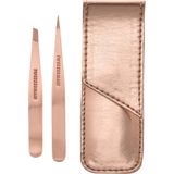 Tweezerman Petite Rosé Gold Set - Inclusief etui - Epileer pincet - Point pincet - Cadeau set - Wenkbrauwen epileren