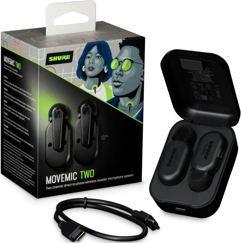 SHURE - MoveMic Two - Microfoon - Draadloos - Voor Mobiele Content Creators