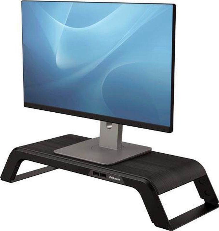 Monitorständer Fellowes Hana™, 3-fach höhenverstellbar, USB-Anschlüsse, bis 18 kg, schwarz