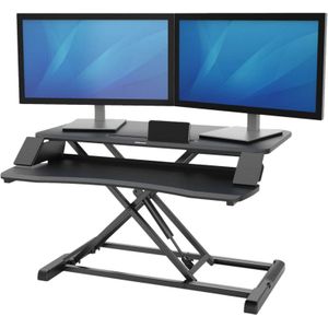 Fellowes Corsivo bureau-converter in hoogte verstelbaar, voor thuis en op kantoor, eenvoudig te monteren, voor twee monitoren, laptop en monitor, maximaal gewicht 17 kg, zwart