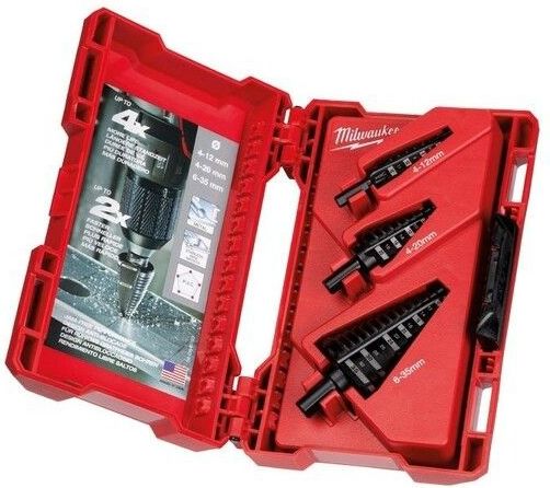 Milwaukee - Stappenboorset 3-Delig - Inhoud: 4-12 mm / 1,4-20 mm / 6-35 mm - Staal - Zwarte Oxidecoating