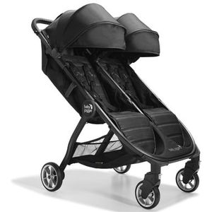 Baby Jogger City Tour 2 Dubbele kinderwagen voor broers en zussen voor op reis | Lichtgewicht, opvouwbare en draagbare dubbele kinderwagen | Pitch Black (zwart)