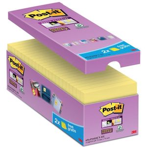 Memoblok 3M Post-it 654 Super Sticky 76x76mm geel 14 2 gratis