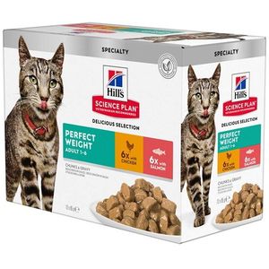 Hill's Adult Perfect Weight combipack met kip & zalm nat kattenvoer 85 g