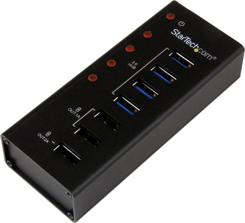 StarTech.com 4-poorts gevoede USB 3.0 hub met 3 speciale USB-laadpoorten (2 x 1 A & 1 x 2 A) - 5Gbps - op de wand monteerbare metalen behuizing