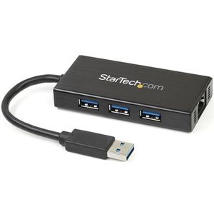 StarTech.com 3-poorts draagbare USB 3.0-hub plus Gigabit Ethernet - 5Gbps - aluminium met geintegreerde kabel