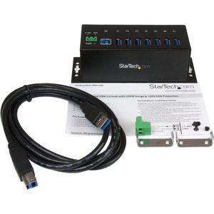 StarTech.com 7-Port USB 3.0 Hub - 5Gbps - Metalen Industriële USB-A Hub met ESD-bescherming & 350W overspanningsbeveiliging - Din Rail/Wand/Bureau Monteerbaar - TAA Compliant USB Expander Hub