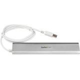 7 Poorts compacte aluminium USB 3.0 hub met geintegreerde kabel - zilver