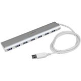 7 Poorts compacte aluminium USB 3.0 hub met geintegreerde kabel - zilver