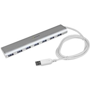 7 Poorts compacte aluminium USB 3.0 hub met geintegreerde kabel - zilver
