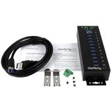 StarTech.com 10-Port USB 3.0 Hub - 5Gbps - Metalen Industriële USB-A Hub met ESD & Overspanningsbeveiliging - Din Rail, Muur of Bureau Monteerbaar - TAA Compliant USB Expander Hub