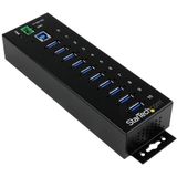 StarTech.com 10-Port USB 3.0 Hub - 5Gbps - Metalen Industriële USB-A Hub met ESD & Overspanningsbeveiliging - Din Rail, Muur of Bureau Monteerbaar - TAA Compliant USB Expander Hub