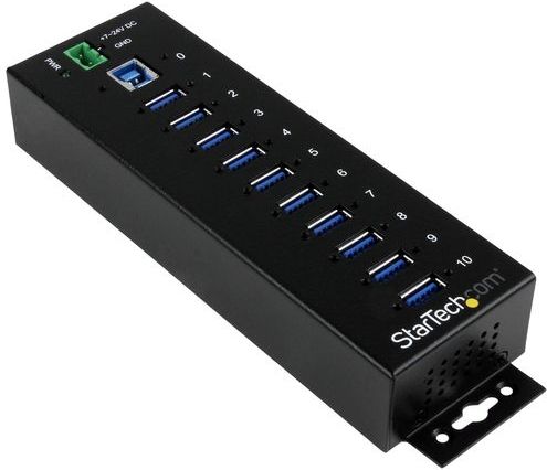 StarTech.com 10-Port USB 3.0 Hub - 5Gbps - Metalen Industriële USB-A Hub met ESD & Overspanningsbeveiliging - Din Rail, Muur of Bureau Monteerbaar - TAA Compliant USB Expander Hub