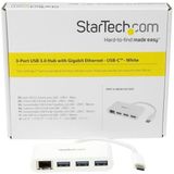 StarTech 3-poorts USB 3.0 Hub met Gigabit Ethernet - USB-C - wit