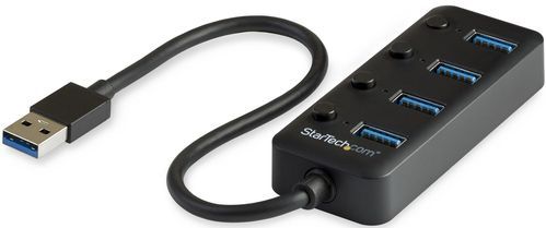 StarTech.com 4 Port USB 3.0 Hub - USB-A naar 4x USB 3.0 Type-A met 1x On/Off Switch per Poort - SuperSpeed USB 3.2 Gen 1 (5Gbps) - USB Bus Powered - Compact - 25cm Kabel