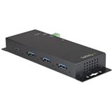StarTech.com 4-Port USB C Hub 10Gbps - Metalen Industriële USB Type-C Hub - 3xUSB-A & 1xUSB-C - ESD & Overspanningsbeveiliging - USB-C of USB-A Host - Self-Powered Monteerbare USB 3.2 Gen 2 Hub