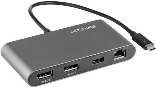 StarTech.com Thunderbolt 3 Mini Dock, Draagbare Dual Monitor Docking Station met DP 4K 60Hz, 1x USB-A Hub (USB 3.0/5 Gbps), GbE, 28cm Kabel, TB3 Multiport Adapter, Mac/Windows