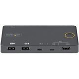 StarTech.com 2 Port Hybride USB-A + HDMI & USB-C KVM Switch - Enkele 4K 60Hz HDMI 2.0 Monitor - Compacte Desktop en/of Laptop HDMI KVM Switch - USB Bus Powered - Thunderbolt 3 Compatibel