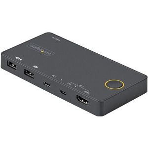 StarTech.com 2 Port Hybride USB-A + HDMI & USB-C KVM Switch - Enkele 4K 60Hz HDMI 2.0 Monitor - Compacte Desktop en/of Laptop HDMI KVM Switch - USB Bus Powered - Thunderbolt 3 Compatibel
