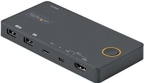 StarTech.com 2 Port Hybride USB-A + HDMI & USB-C KVM Switch - Enkele 4K 60Hz HDMI 2.0 Monitor - Compacte Desktop en/of Laptop HDMI KVM Switch - USB Bus Powered - Thunderbolt 3 Compatibel