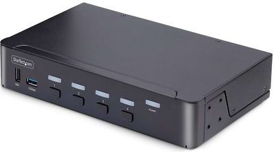 StarTech.com 4-Port DisplayPort KVM Switch, 8K 60Hz / 4K 144Hz, Single Display, DP 1.4, 2x USB 3.0 Ports, 4x USB 2.0 HID Ports, Drukknop & Hotkey Schakelaar, TAA Compliant, OS Onafhankelijk, Metalen Behuizing