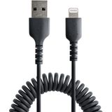 StarTech.com 1m USB A naar Lightning Kabel, Zwart, MFi Gecertificeerd, iPhone Lader Spiraalkabel, Duurzame Aramidevezels, Robuuste USB Lightning Laadkabel (RUSB2ALT1MBC)