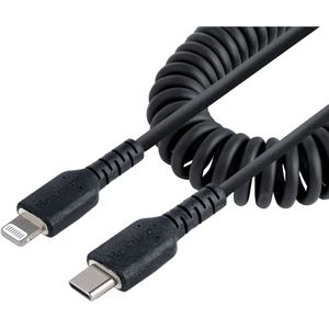 StarTech USB C naar Lightning kabel 1m 3ft MFi gecertificeerd opgerolde iPhone oplaadkabel Zwart Duurzaam (1 m, USB 2.0), USB-kabel