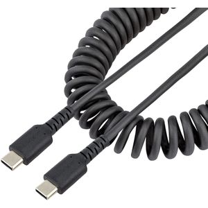 StarTech.com 50cm USB C Laadkabel, Zwart, Robuuste Fast Charge & Sync USB-C Spiraalkabel, USB 2.0 Type-C Snellaadkabel, Duurzame Aramidevezels, USB-C Kabel M/M (R2CCC-50C-USB-CABLE)