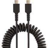 StarTech.com USB-C oplaadkabel 1 m, USB-C naar USB-C adapter, opgerold voor thuisgebruik, TB3-kabel van robuuste Aramidevezel, USB-C naar USB-C M/M, zwart (R2CCC-1M-USB-CABLE)