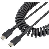 StarTech.com USB-C oplaadkabel 1 m, USB-C naar USB-C adapter, opgerold voor thuisgebruik, TB3-kabel van robuuste Aramidevezel, USB-C naar USB-C M/M, zwart (R2CCC-1M-USB-CABLE)