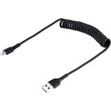 StarTech.com RUSB2ALT50CMBC 50cm USB A naar Lightning Kabel, Zwart, MFi Gecertificeerd, iPhone Lader Spiraalkabel, Duurzame Aramidevezels, Robuuste USB Lightning Laadkabel,50cm / 20 in,zwart