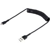 StarTech.com USB naar Lightning-kabel, 50 cm, Mfi-gecertificeerd, USB-adapter, Lightning zwart, TPE-ommanteling, spiraalvormige iPhone-/Lightning-oplaadkabel van zeer robuuste Aramidevezel