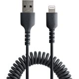 StarTech.com RUSB2ALT50CMBC 50cm USB A naar Lightning Kabel, Zwart, MFi Gecertificeerd, iPhone Lader Spiraalkabel, Duurzame Aramidevezels, Robuuste USB Lightning Laadkabel,50cm / 20 in,zwart